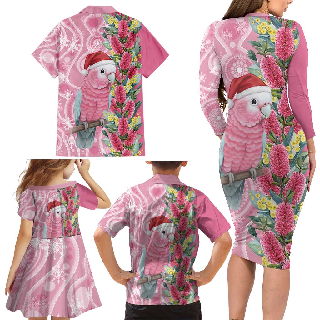 Australia Pink Galah Christmas Family Matching Long Sleeve Bodycon Dress and Hawaiian Shirt Falalalala Galalah Bottlebrush Aboriginal Art - Aussie Hoodie