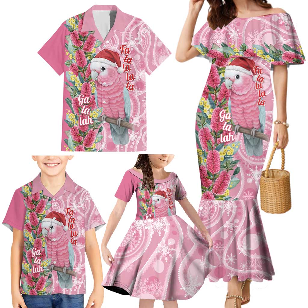 Australia Pink Galah Christmas Family Matching Mermaid Dress and Hawaiian Shirt Falalalala Galalah Bottlebrush Aboriginal Art - Aussie Hoodie