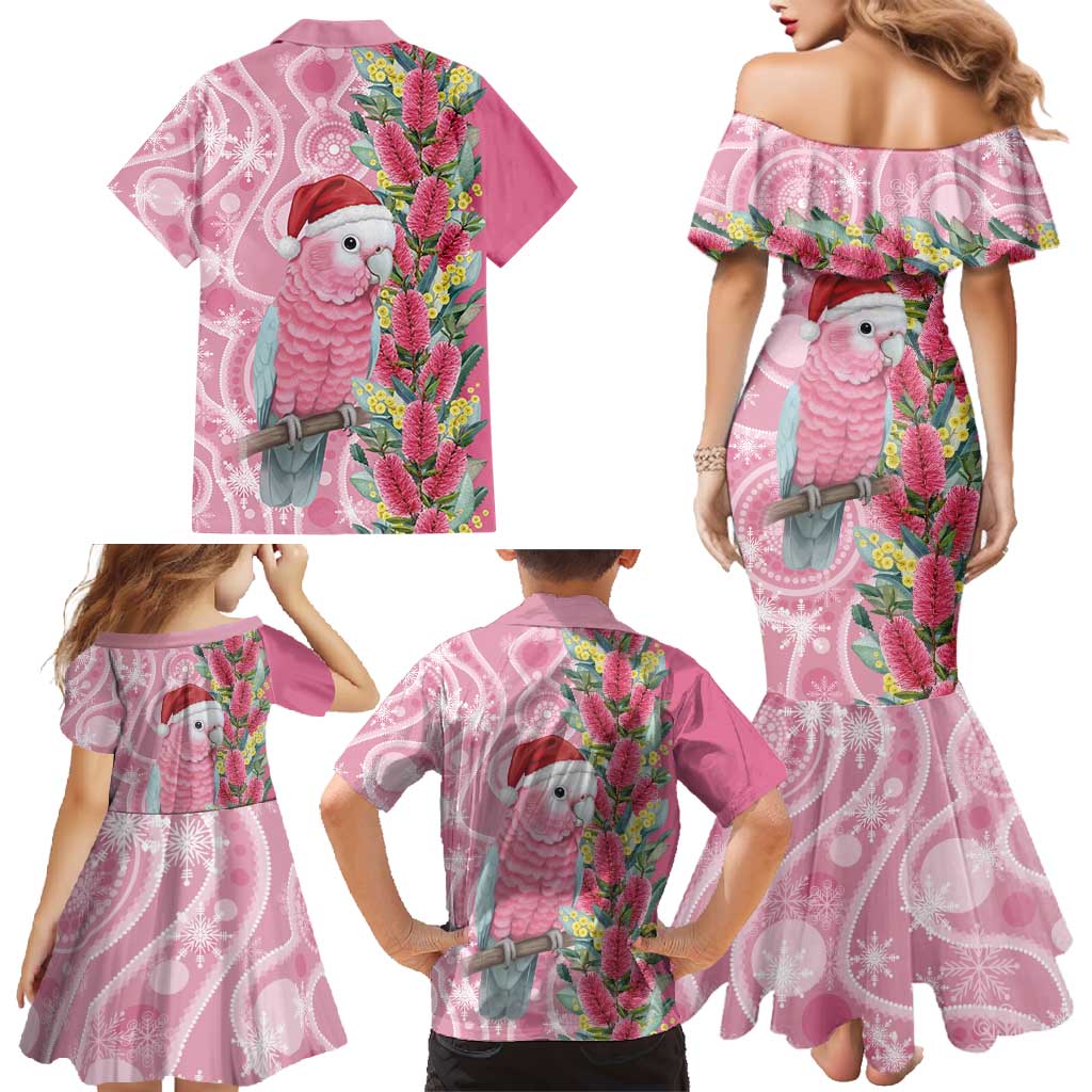 Australia Pink Galah Christmas Family Matching Mermaid Dress and Hawaiian Shirt Falalalala Galalah Bottlebrush Aboriginal Art - Aussie Hoodie