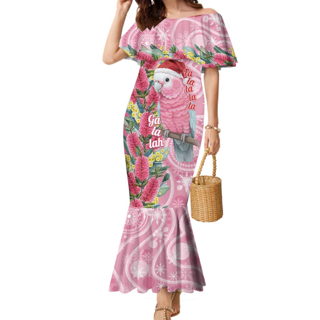 Australia Pink Galah Christmas Family Matching Mermaid Dress and Hawaiian Shirt Falalalala Galalah Bottlebrush Aboriginal Art - Aussie Hoodie