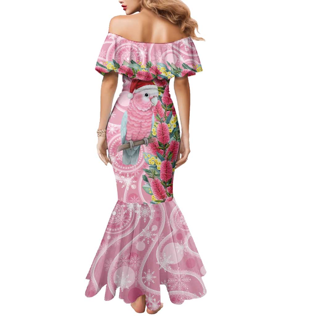Australia Pink Galah Christmas Family Matching Mermaid Dress and Hawaiian Shirt Falalalala Galalah Bottlebrush Aboriginal Art - Aussie Hoodie