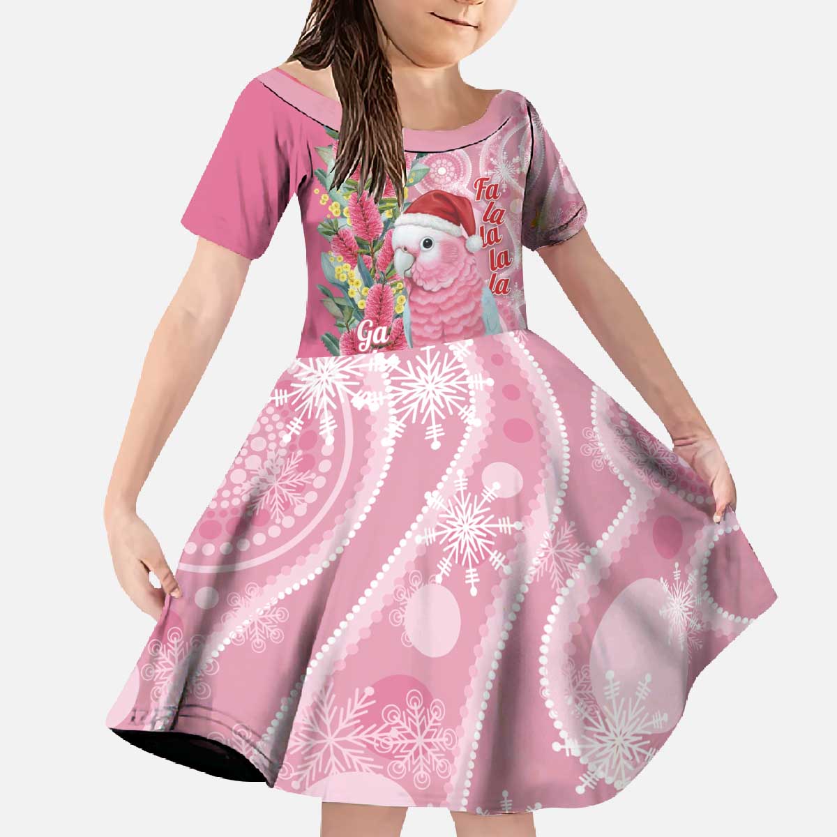 Australia Pink Galah Christmas Family Matching Off The Shoulder Long Sleeve Dress and Hawaiian Shirt Falalalala Galalah Bottlebrush Aboriginal Art - Aussie Hoodie