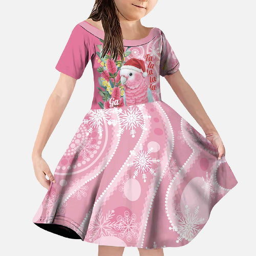 Australia Pink Galah Christmas Family Matching Off The Shoulder Long Sleeve Dress and Hawaiian Shirt Falalalala Galalah Bottlebrush Aboriginal Art - Aussie Hoodie