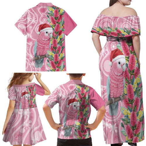 Australia Pink Galah Christmas Family Matching Off Shoulder Maxi Dress and Hawaiian Shirt Falalalala Galalah Bottlebrush Aboriginal Art - Aussie Hoodie