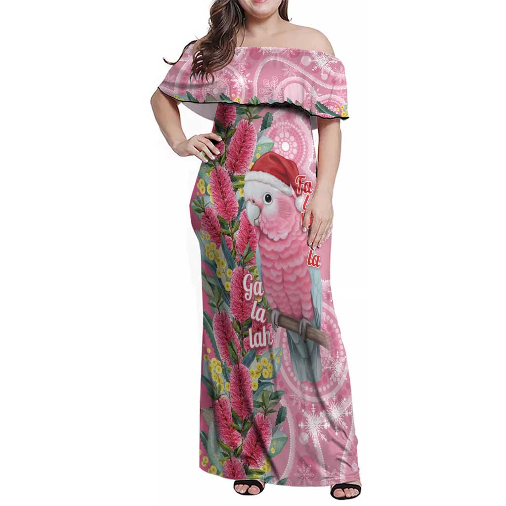 Australia Pink Galah Christmas Family Matching Off Shoulder Maxi Dress and Hawaiian Shirt Falalalala Galalah Bottlebrush Aboriginal Art - Aussie Hoodie