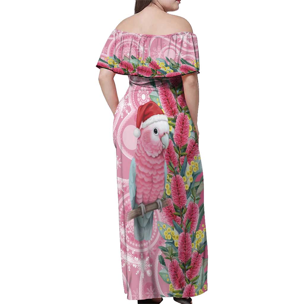 Australia Pink Galah Christmas Family Matching Off Shoulder Maxi Dress and Hawaiian Shirt Falalalala Galalah Bottlebrush Aboriginal Art - Aussie Hoodie