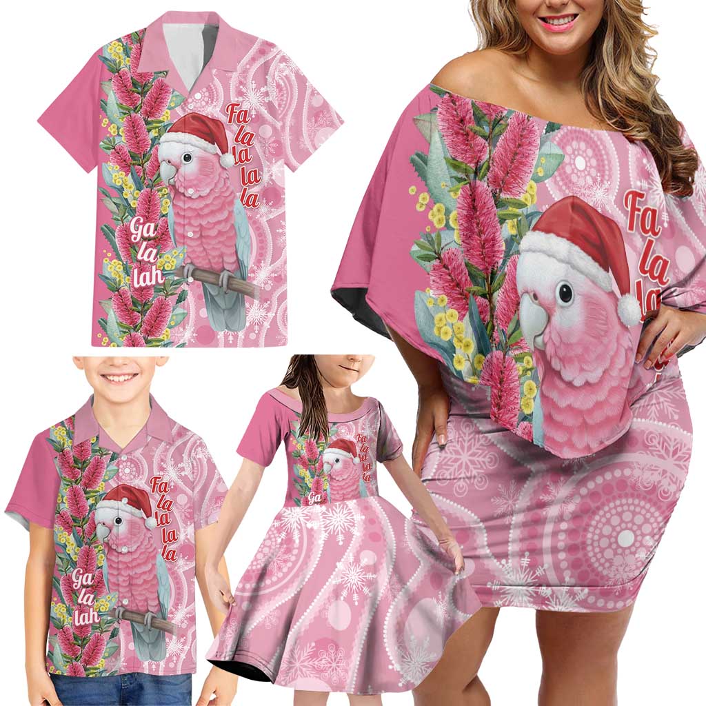 Australia Pink Galah Christmas Family Matching Off Shoulder Short Dress and Hawaiian Shirt Falalalala Galalah Bottlebrush Aboriginal Art - Aussie Hoodie