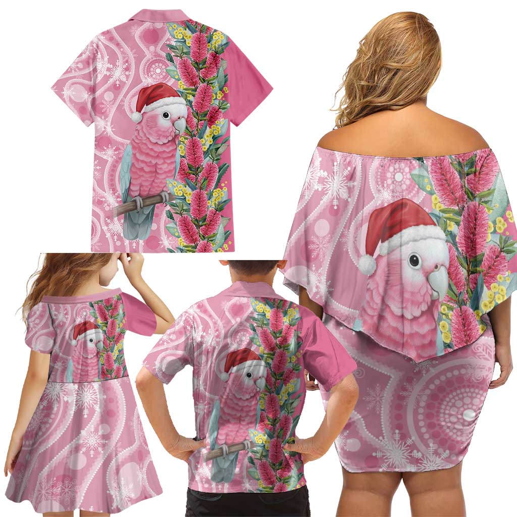 Australia Pink Galah Christmas Family Matching Off Shoulder Short Dress and Hawaiian Shirt Falalalala Galalah Bottlebrush Aboriginal Art - Aussie Hoodie