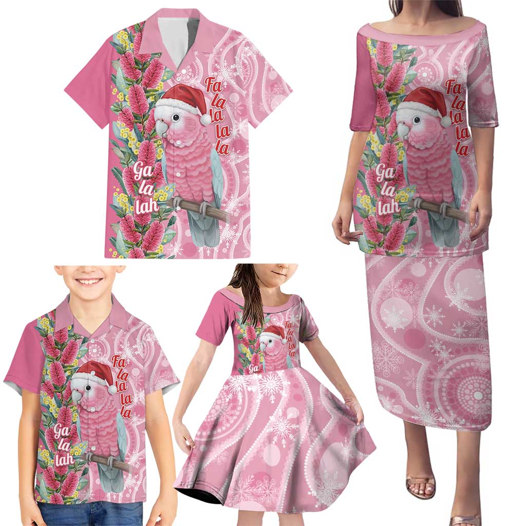 Australia Pink Galah Christmas Family Matching Puletasi and Hawaiian Shirt Falalalala Galalah Bottlebrush Aboriginal Art - Aussie Hoodie
