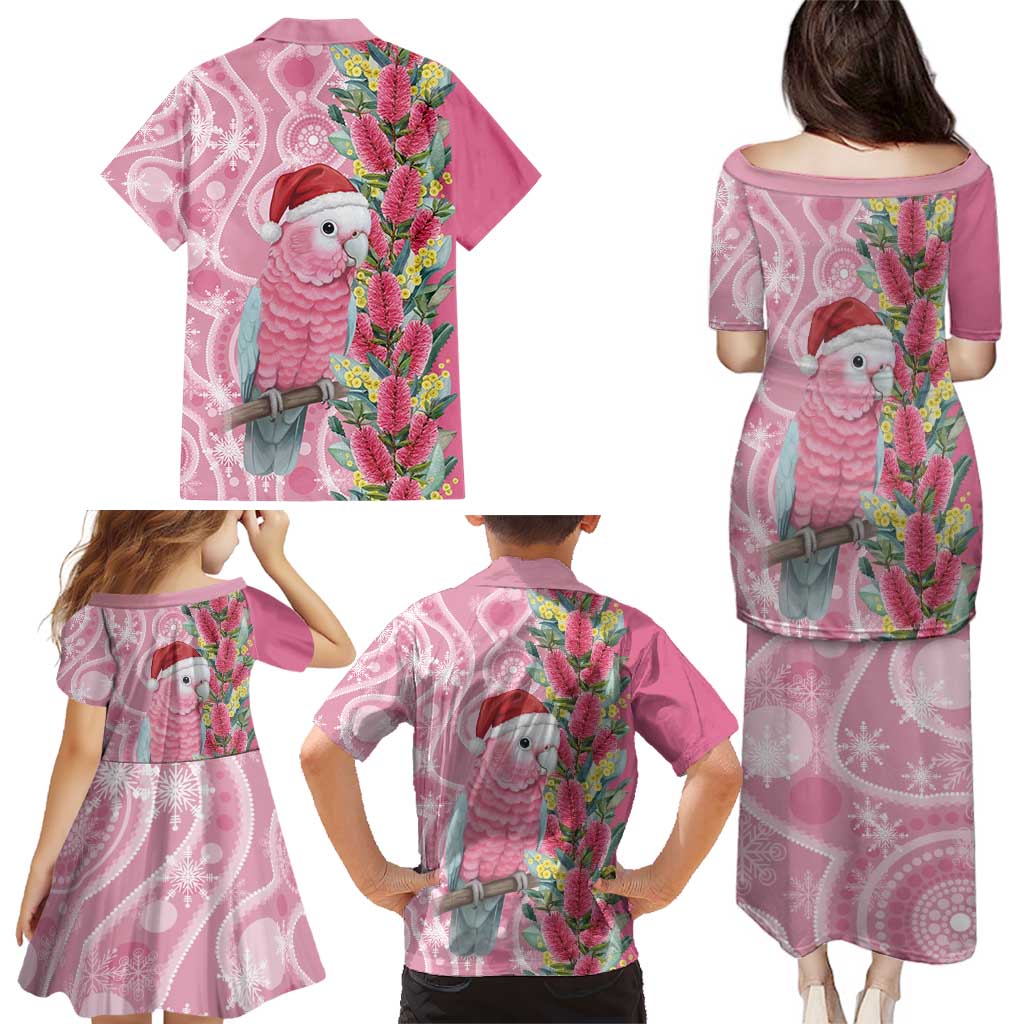 Australia Pink Galah Christmas Family Matching Puletasi and Hawaiian Shirt Falalalala Galalah Bottlebrush Aboriginal Art - Aussie Hoodie