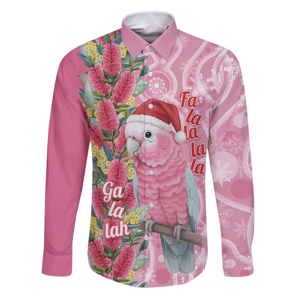 Australia Pink Galah Christmas Family Matching Puletasi and Hawaiian Shirt Falalalala Galalah Bottlebrush Aboriginal Art - Aussie Hoodie
