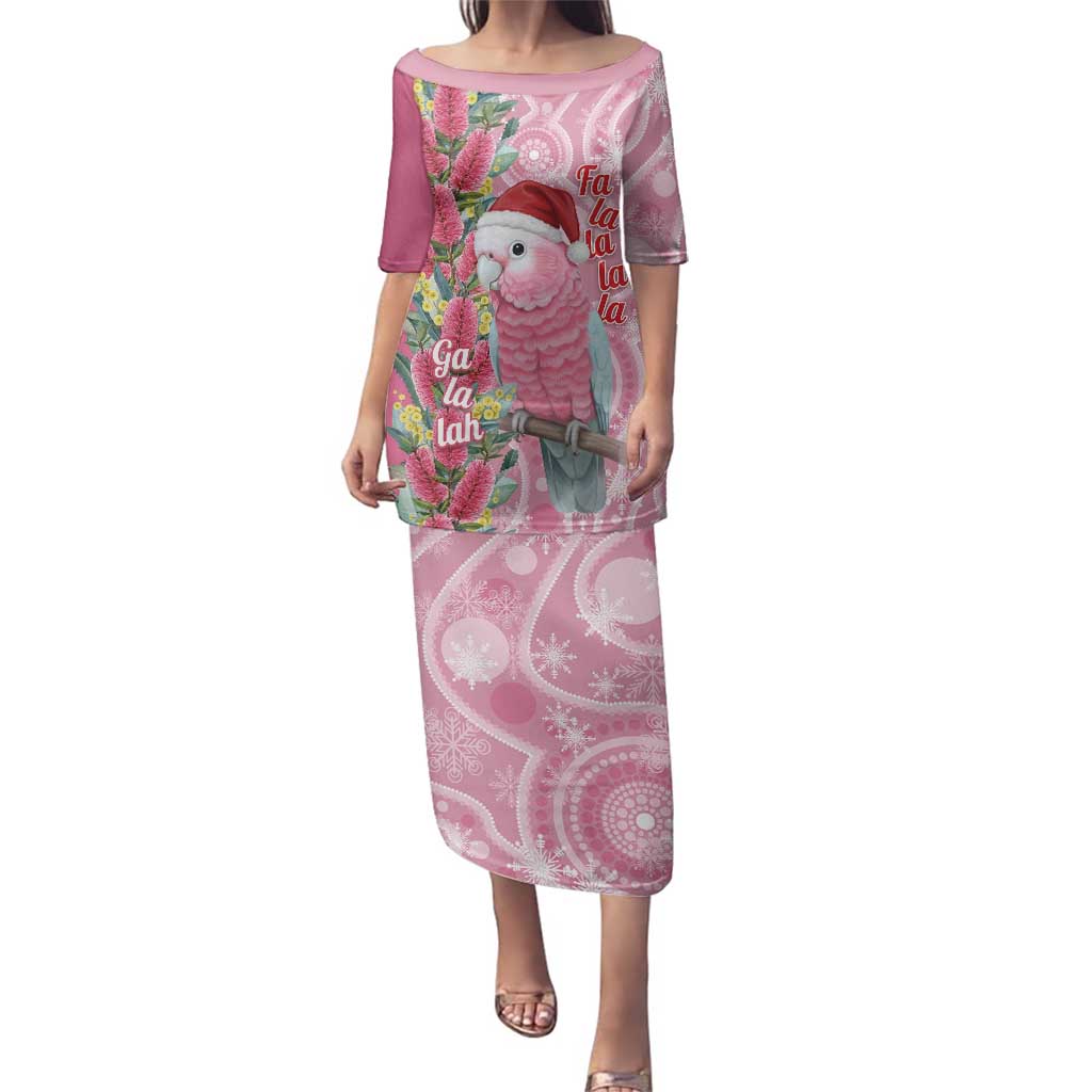 Australia Pink Galah Christmas Family Matching Puletasi and Hawaiian Shirt Falalalala Galalah Bottlebrush Aboriginal Art - Aussie Hoodie