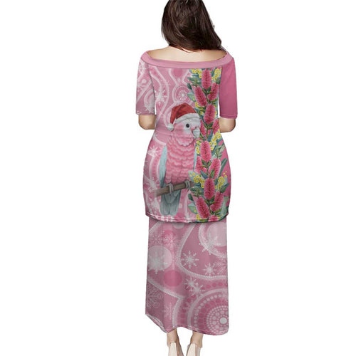 Australia Pink Galah Christmas Family Matching Puletasi and Hawaiian Shirt Falalalala Galalah Bottlebrush Aboriginal Art - Aussie Hoodie