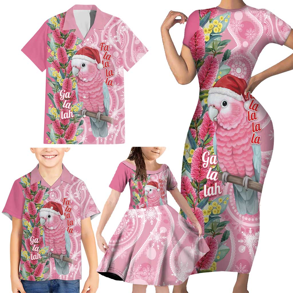 Australia Pink Galah Christmas Family Matching Short Sleeve Bodycon Dress and Hawaiian Shirt Falalalala Galalah Bottlebrush Aboriginal Art - Aussie Hoodie