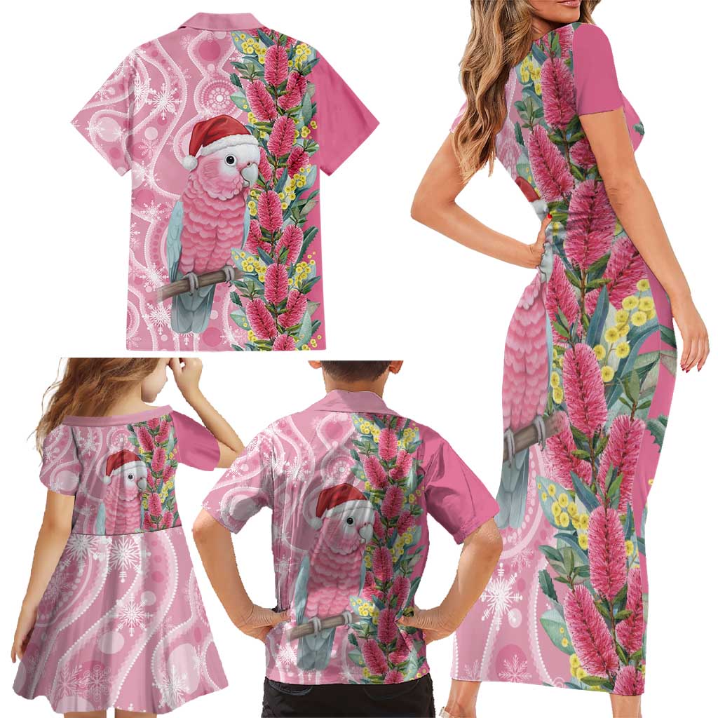 Australia Pink Galah Christmas Family Matching Short Sleeve Bodycon Dress and Hawaiian Shirt Falalalala Galalah Bottlebrush Aboriginal Art - Aussie Hoodie
