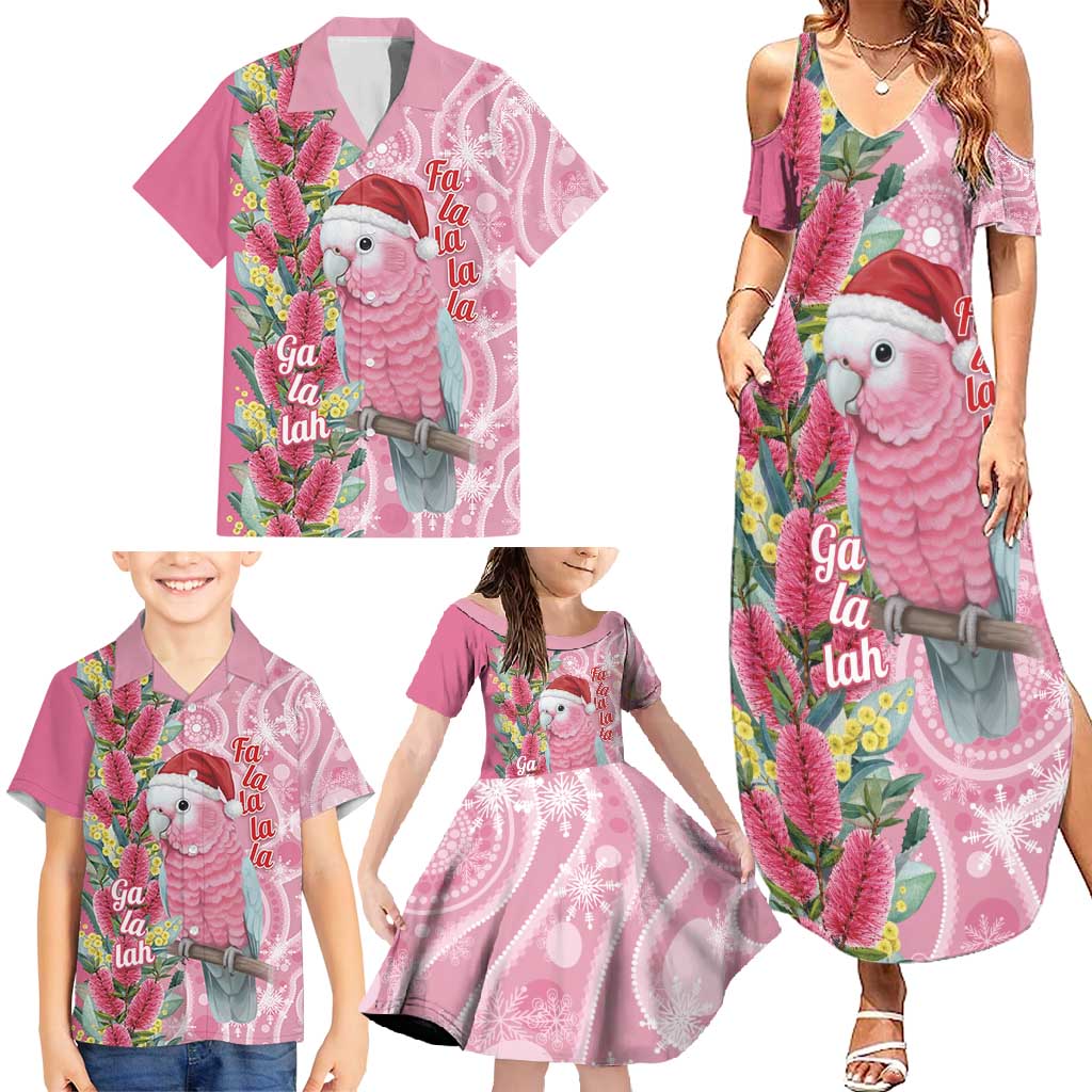 Australia Pink Galah Christmas Family Matching Summer Maxi Dress and Hawaiian Shirt Falalalala Galalah Bottlebrush Aboriginal Art - Aussie Hoodie