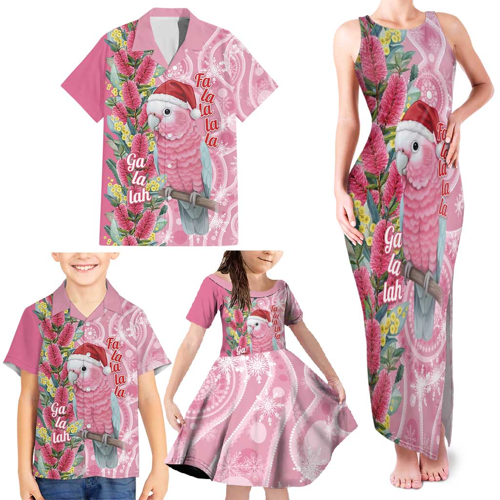 Australia Pink Galah Christmas Family Matching Tank Maxi Dress and Hawaiian Shirt Falalalala Galalah Bottlebrush Aboriginal Art - Aussie Hoodie
