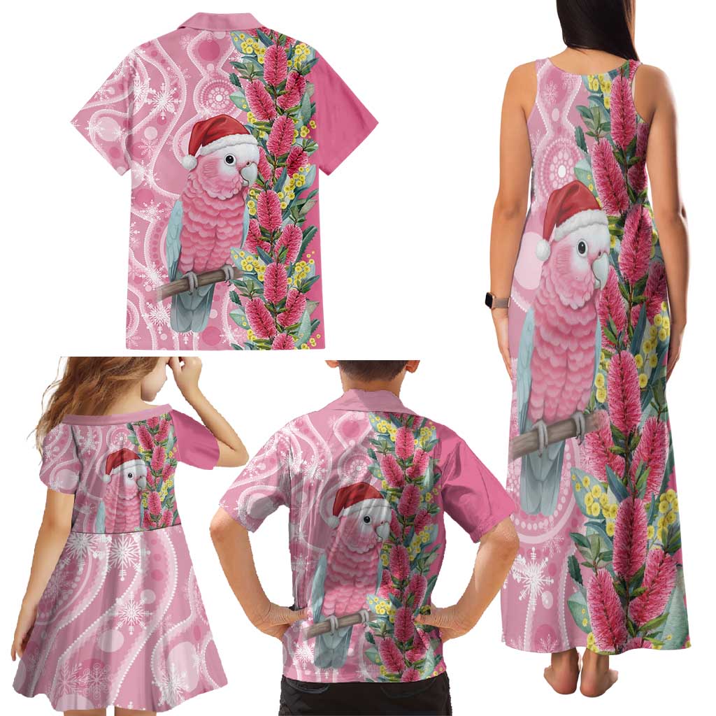 Australia Pink Galah Christmas Family Matching Tank Maxi Dress and Hawaiian Shirt Falalalala Galalah Bottlebrush Aboriginal Art - Aussie Hoodie