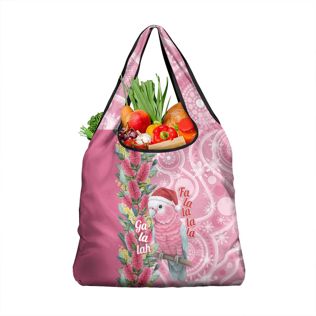 Australia Pink Galah Christmas Grocery Bag Falalalala Galalah Bottlebrush Aboriginal Art - Aussie Hoodie