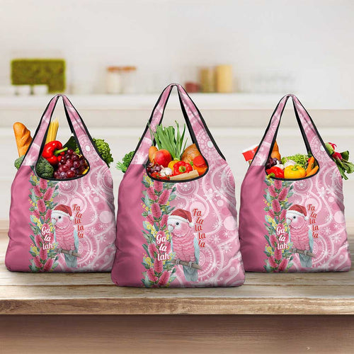 Australia Pink Galah Christmas Grocery Bag Falalalala Galalah Bottlebrush Aboriginal Art - Aussie Hoodie