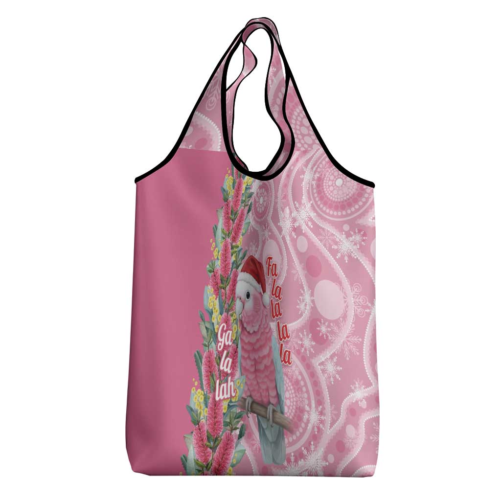 Australia Pink Galah Christmas Grocery Bag Falalalala Galalah Bottlebrush Aboriginal Art - Aussie Hoodie