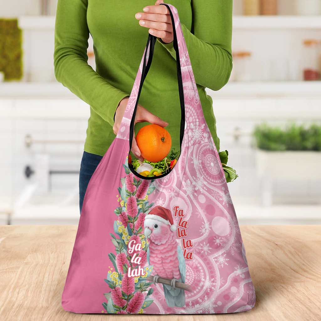 Australia Pink Galah Christmas Grocery Bag Falalalala Galalah Bottlebrush Aboriginal Art - Aussie Hoodie