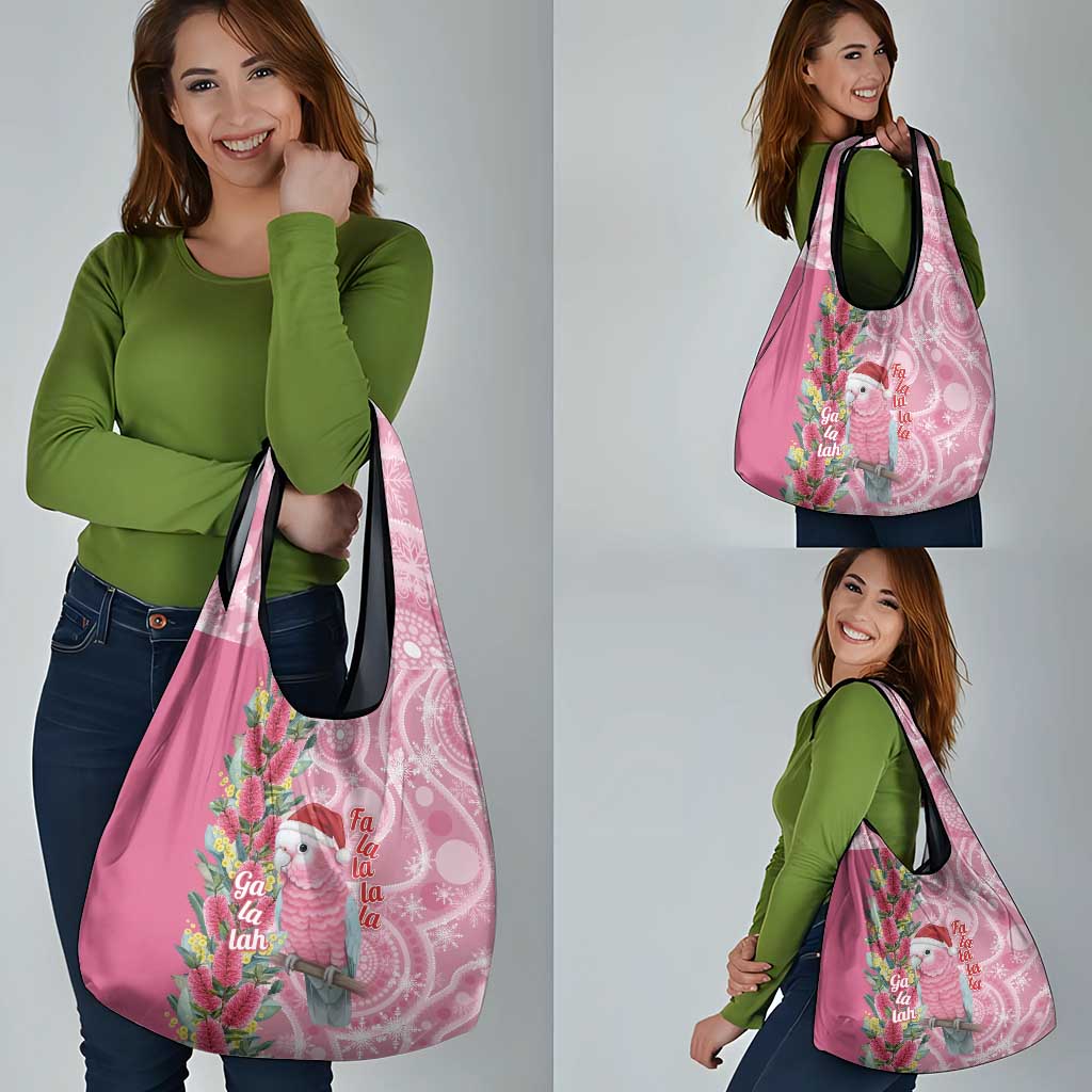 Australia Pink Galah Christmas Grocery Bag Falalalala Galalah Bottlebrush Aboriginal Art - Aussie Hoodie