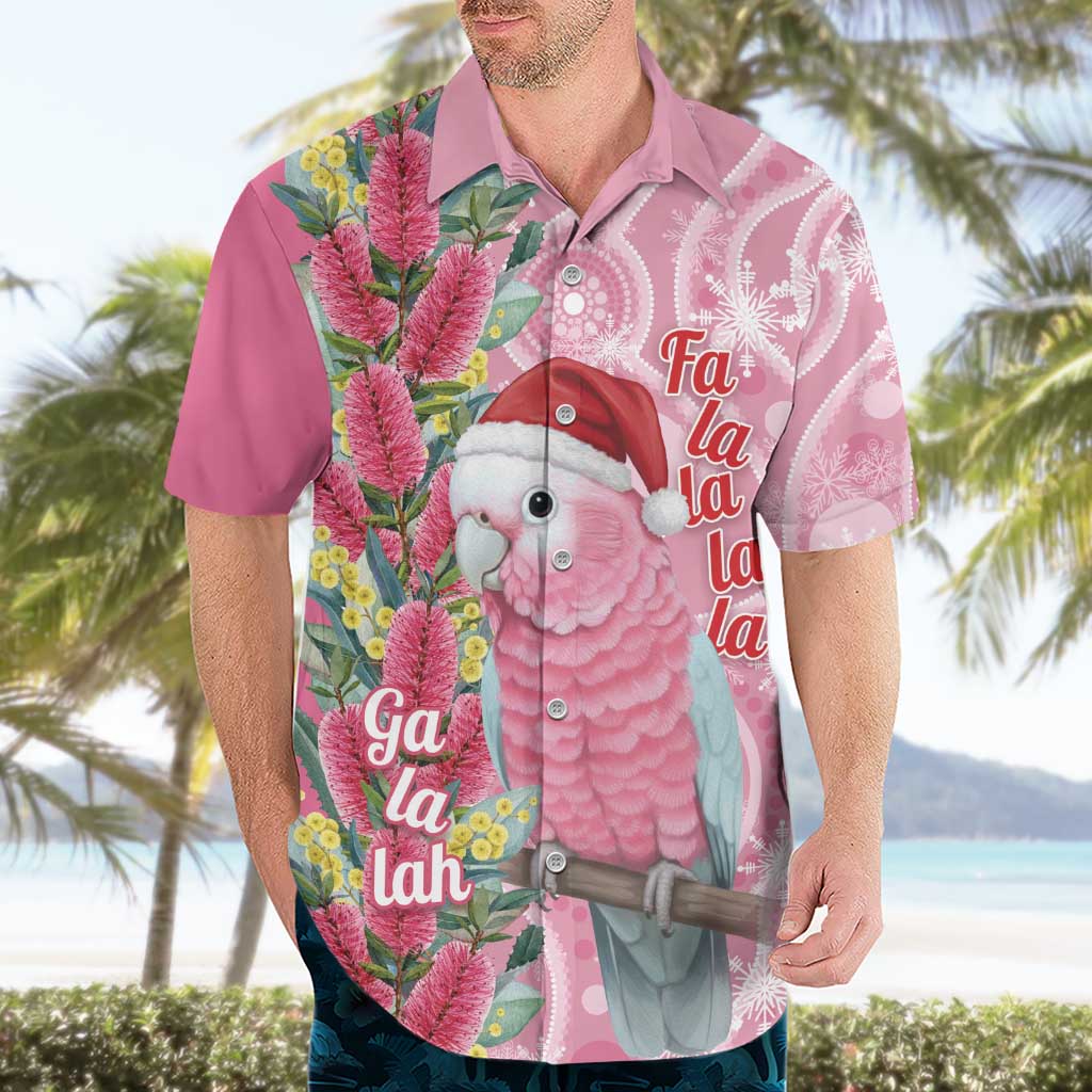 Australia Pink Galah Christmas Hawaiian Shirt Falalalala Galalah Bottlebrush Aboriginal Art - Aussie Hoodie