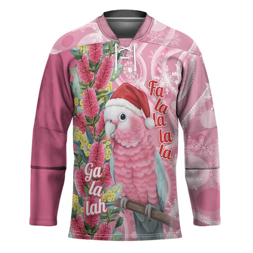 Australia Pink Galah Christmas Hockey Jersey Falalalala Galalah Bottlebrush Aboriginal Art - Aussie Hoodie