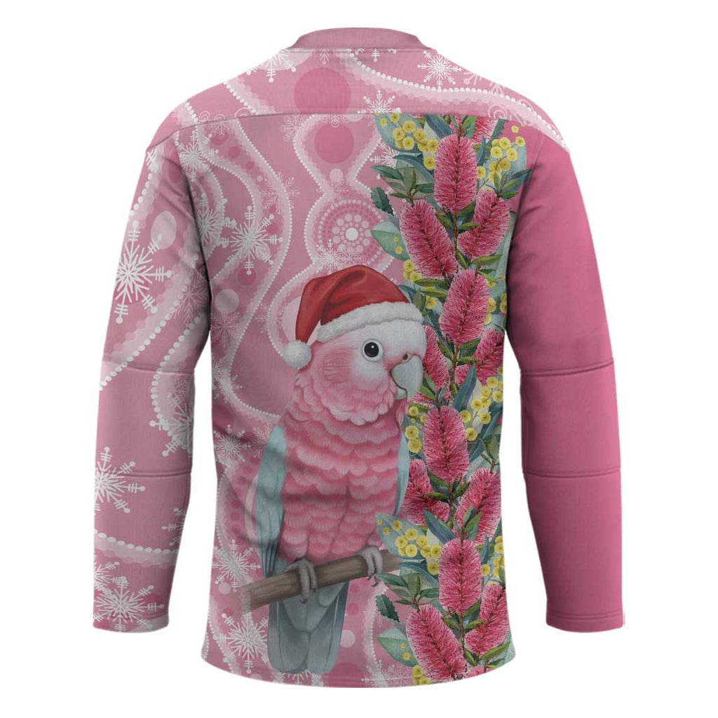 Australia Pink Galah Christmas Hockey Jersey Falalalala Galalah Bottlebrush Aboriginal Art - Aussie Hoodie