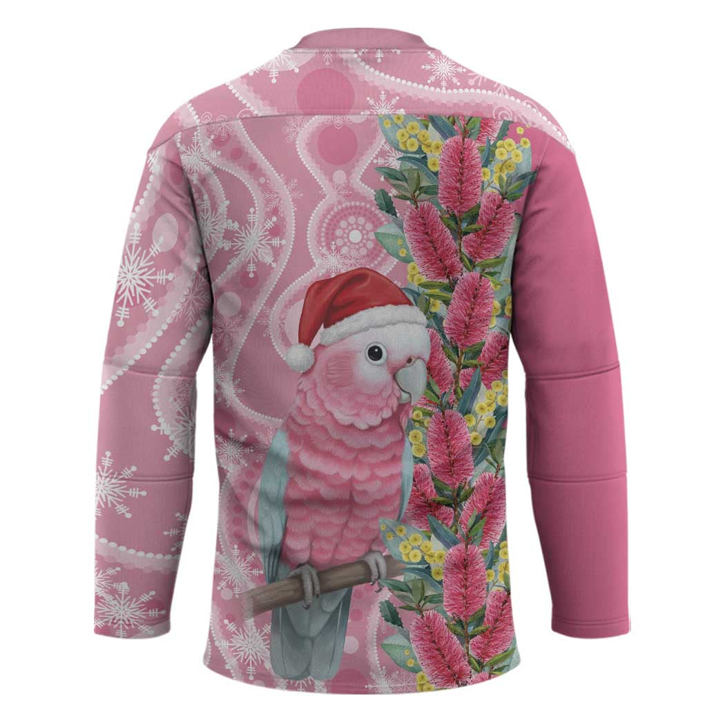Australia Pink Galah Christmas Hockey Jersey Falalalala Galalah Bottlebrush Aboriginal Art - Aussie Hoodie