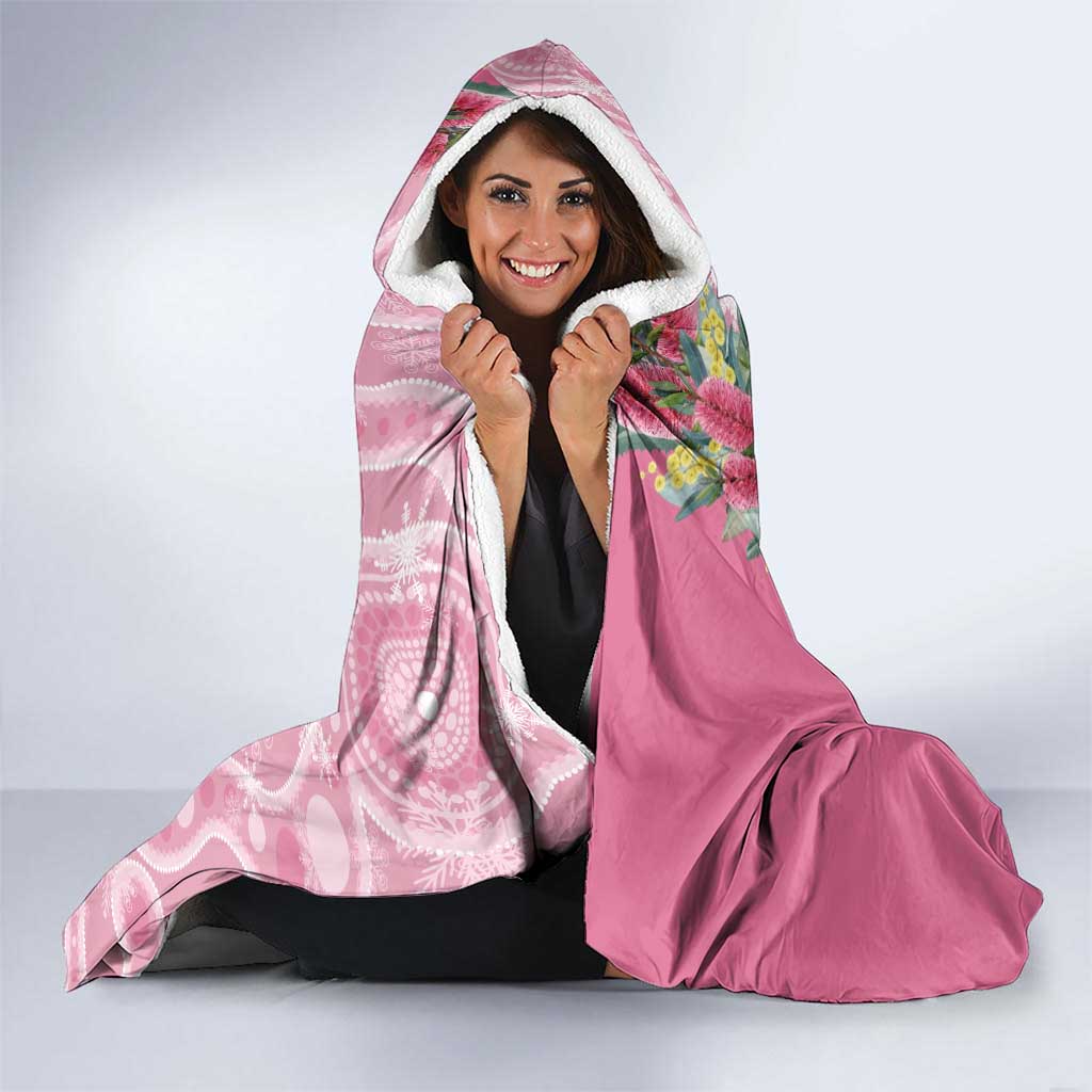 Australia Pink Galah Christmas Hooded Blanket Falalalala Galalah Bottlebrush Aboriginal Art - Aussie Hoodie