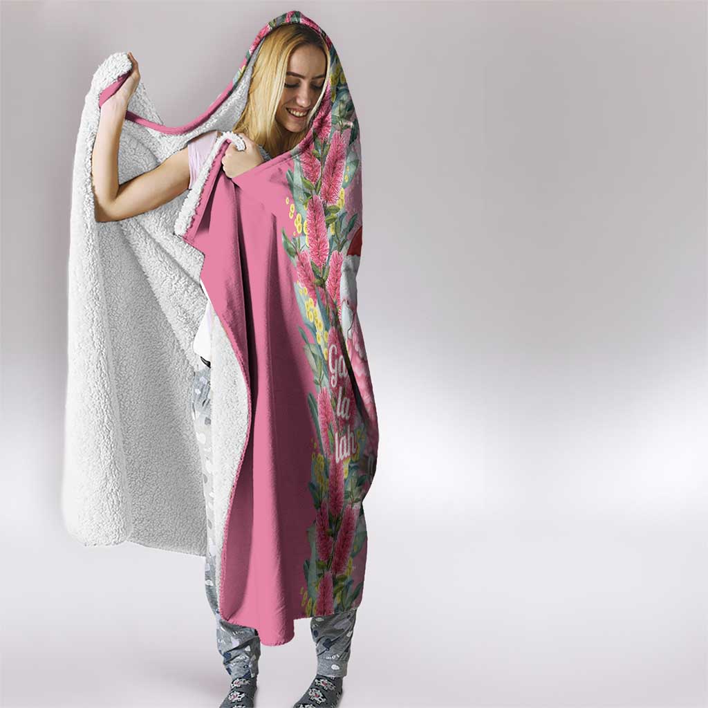 Australia Pink Galah Christmas Hooded Blanket Falalalala Galalah Bottlebrush Aboriginal Art - Aussie Hoodie