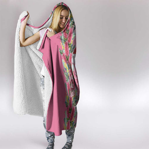Australia Pink Galah Christmas Hooded Blanket Falalalala Galalah Bottlebrush Aboriginal Art - Aussie Hoodie