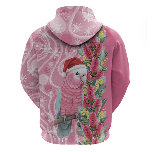 Australia Pink Galah Christmas Hoodie Falalalala Galalah Bottlebrush Aboriginal Art - Aussie Hoodie