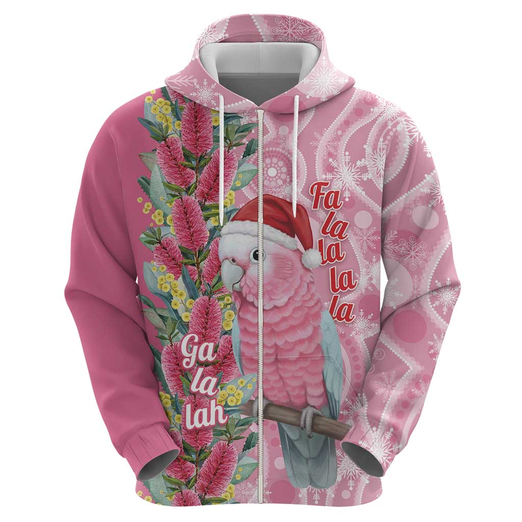 Australia Pink Galah Christmas Hoodie Falalalala Galalah Bottlebrush Aboriginal Art - Aussie Hoodie