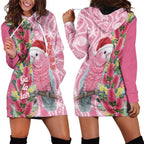 Australia Pink Galah Christmas Hoodie Dress Falalalala Galalah Bottlebrush Aboriginal Art - Aussie Hoodie
