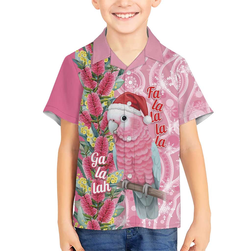 Australia Pink Galah Christmas Kid Hawaiian Shirt Falalalala Galalah Bottlebrush Aboriginal Art - Aussie Hoodie