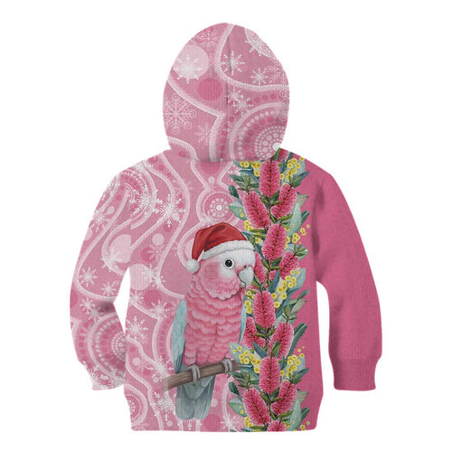 Australia Pink Galah Christmas Kid Hoodie Falalalala Galalah Bottlebrush Aboriginal Art - Aussie Hoodie