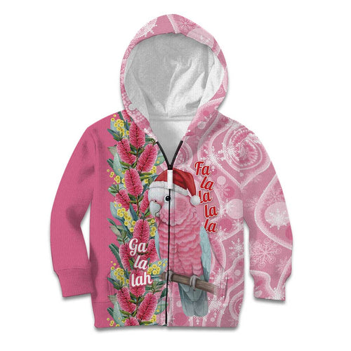 Australia Pink Galah Christmas Kid Hoodie Falalalala Galalah Bottlebrush Aboriginal Art - Aussie Hoodie