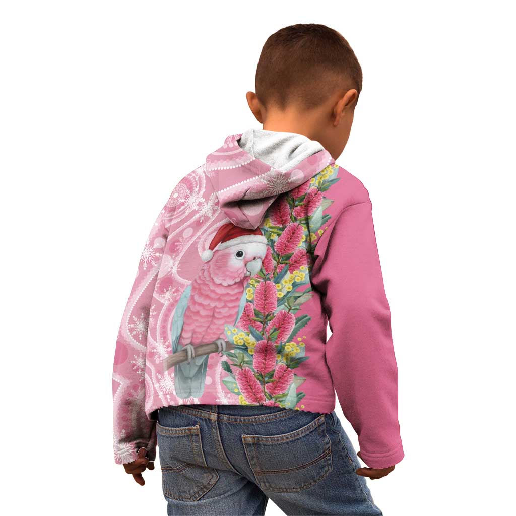 Australia Pink Galah Christmas Kid Hoodie Falalalala Galalah Bottlebrush Aboriginal Art - Aussie Hoodie