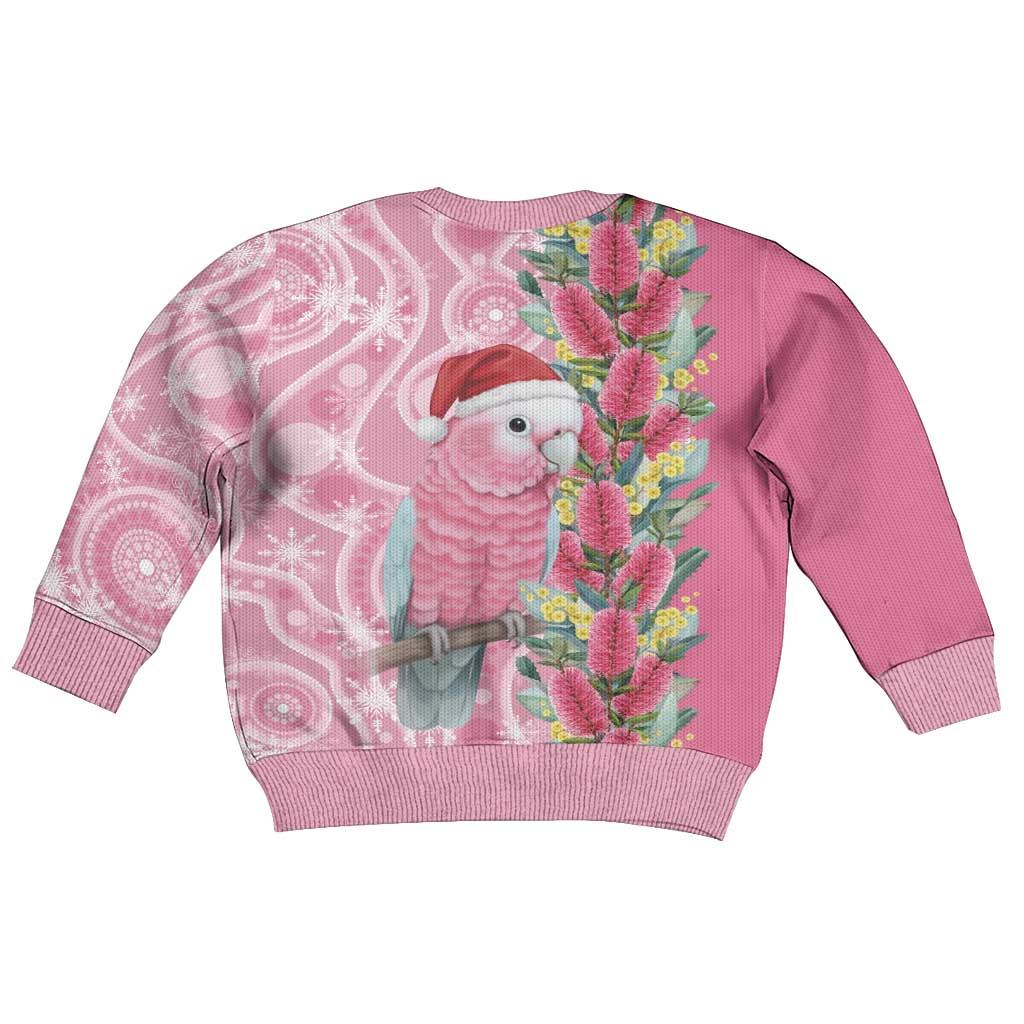 Australia Pink Galah Christmas Kid Ugly Christmas Sweater Falalalala Galalah Bottlebrush Aboriginal Art - Aussie Hoodie
