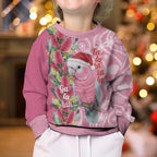Australia Pink Galah Christmas Kid Ugly Christmas Sweater Falalalala Galalah Bottlebrush Aboriginal Art - Aussie Hoodie