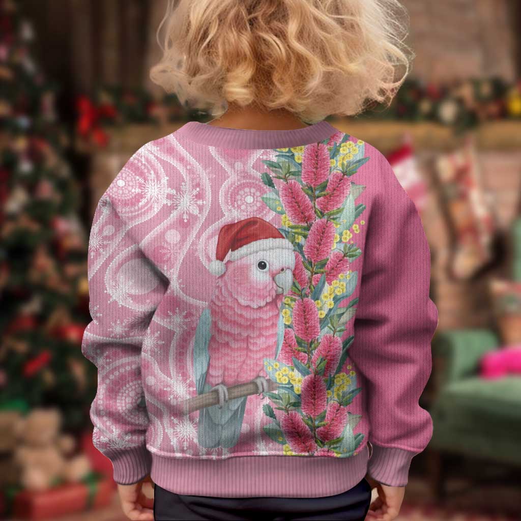 Australia Pink Galah Christmas Kid Ugly Christmas Sweater Falalalala Galalah Bottlebrush Aboriginal Art - Aussie Hoodie