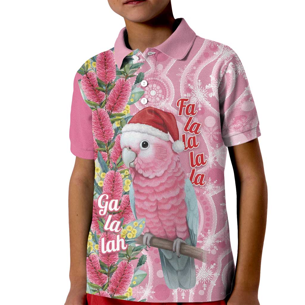 Australia Pink Galah Christmas Kid Polo Shirt Falalalala Galalah Bottlebrush Aboriginal Art - Aussie Hoodie