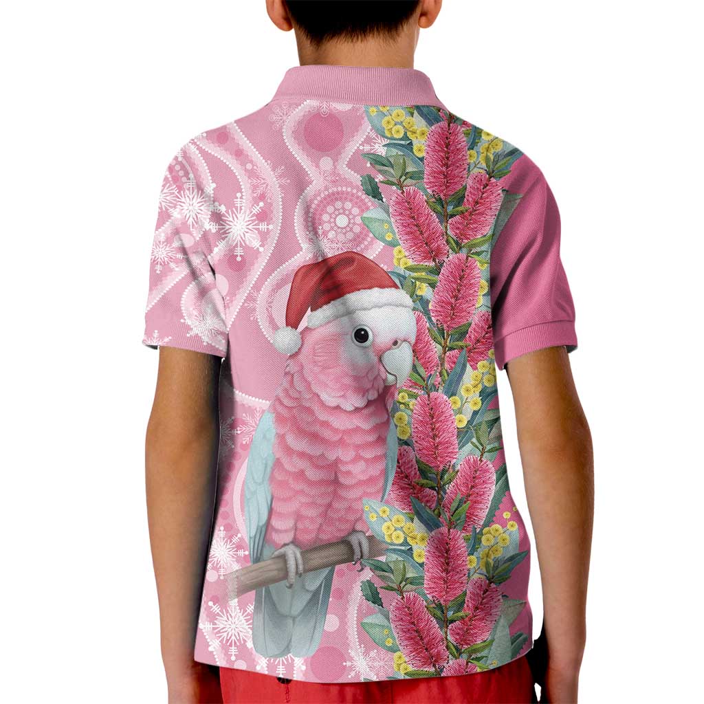 Australia Pink Galah Christmas Kid Polo Shirt Falalalala Galalah Bottlebrush Aboriginal Art - Aussie Hoodie