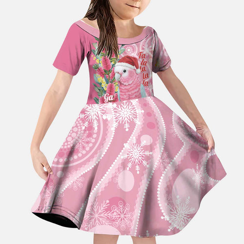 Australia Pink Galah Christmas Kid Short Sleeve Dress Falalalala Galalah Bottlebrush Aboriginal Art - Aussie Hoodie