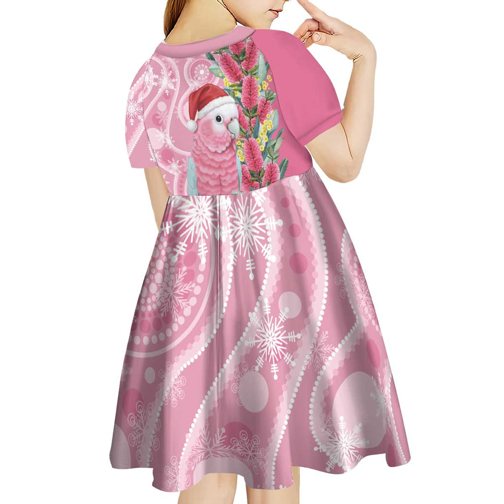 Australia Pink Galah Christmas Kid Short Sleeve Dress Falalalala Galalah Bottlebrush Aboriginal Art - Aussie Hoodie