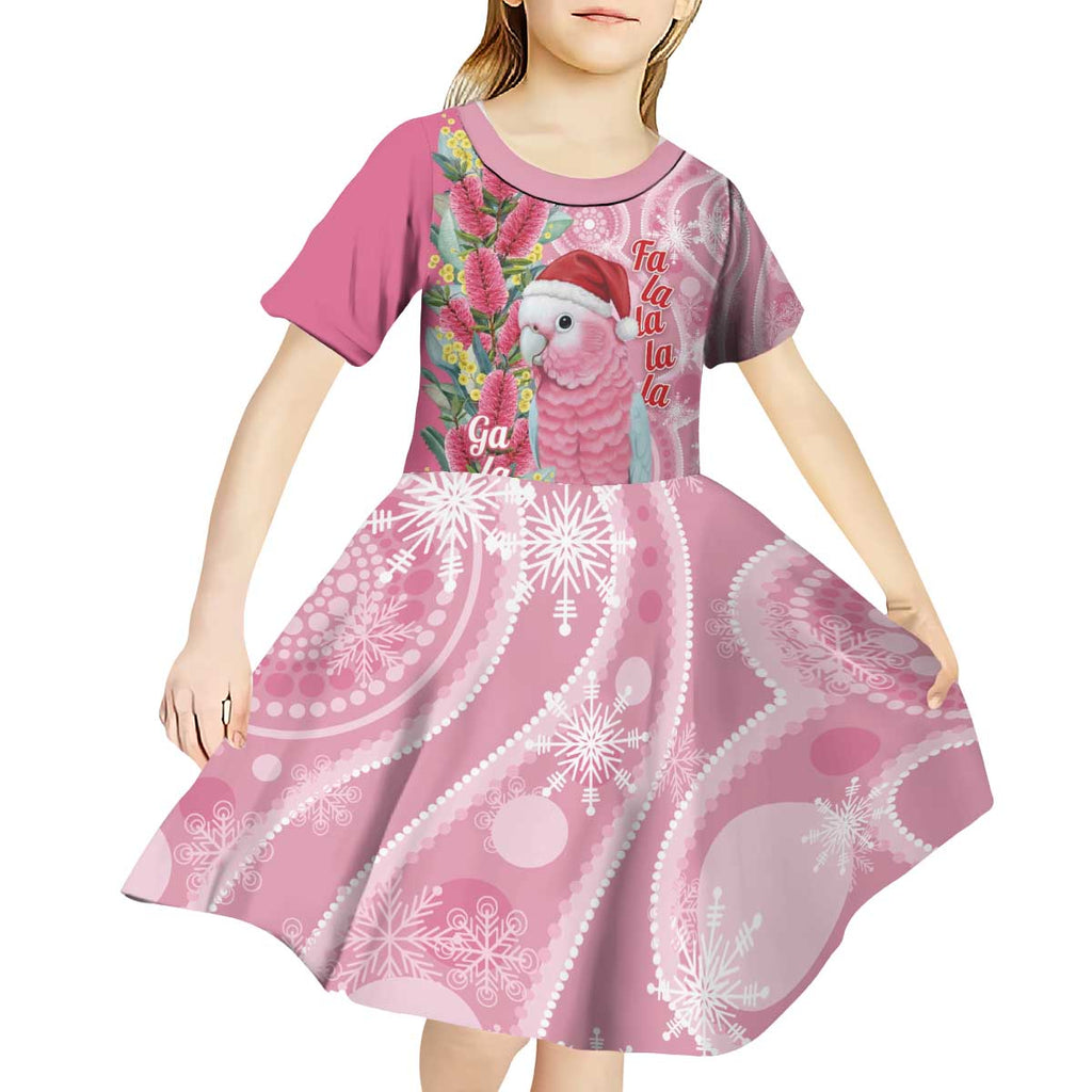Australia Pink Galah Christmas Kid Short Sleeve Dress Falalalala Galalah Bottlebrush Aboriginal Art - Aussie Hoodie
