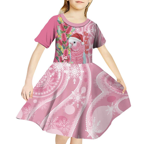 Australia Pink Galah Christmas Kid Short Sleeve Dress Falalalala Galalah Bottlebrush Aboriginal Art - Aussie Hoodie
